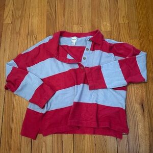 Anthropologie Hot Pink and Blue Striped Polo Sweater
